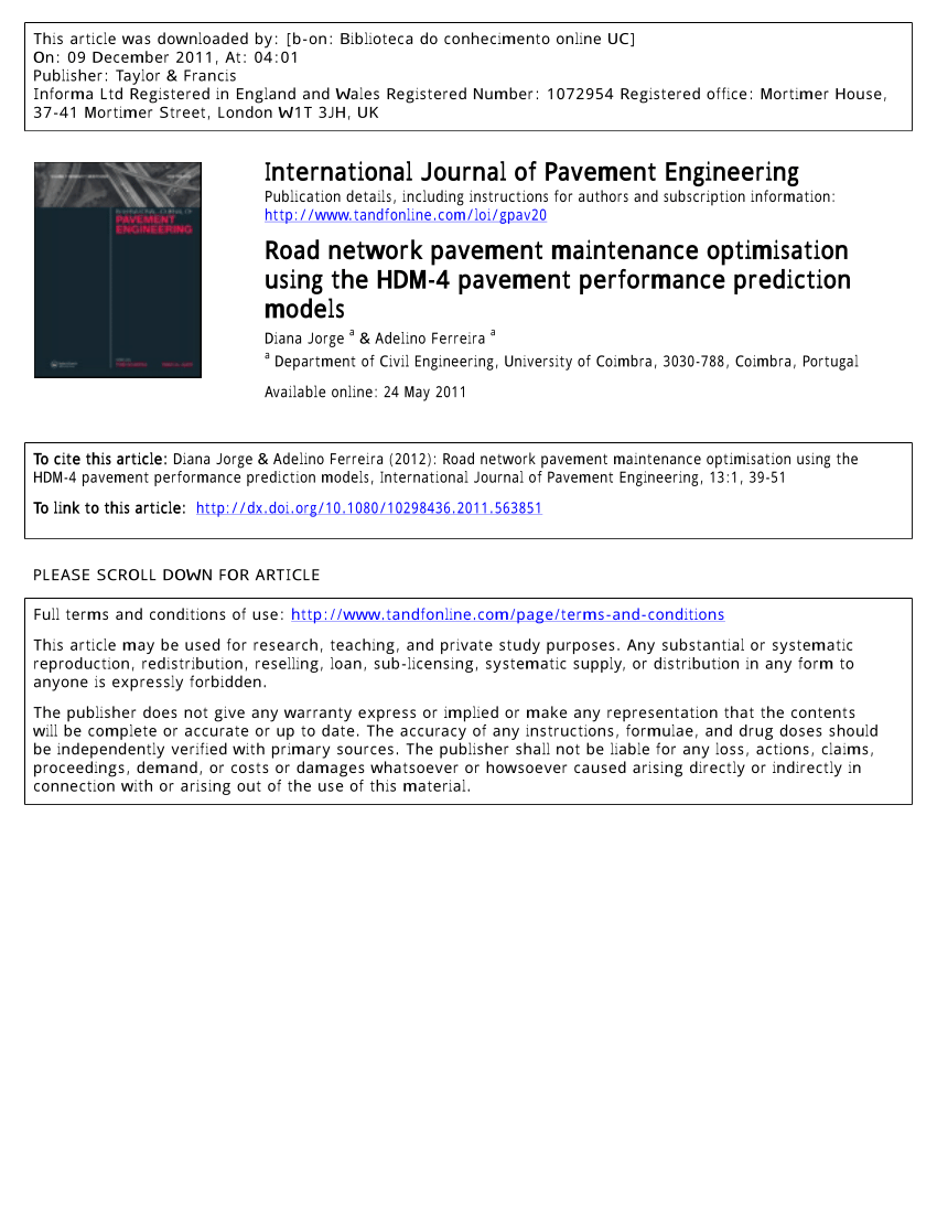 Pdf Road Network Pavement Maintenance Optimisation Using The Hdm 4 - pdf road network pavement maintenance optimisation using the hdm 4 pavement performance prediction models